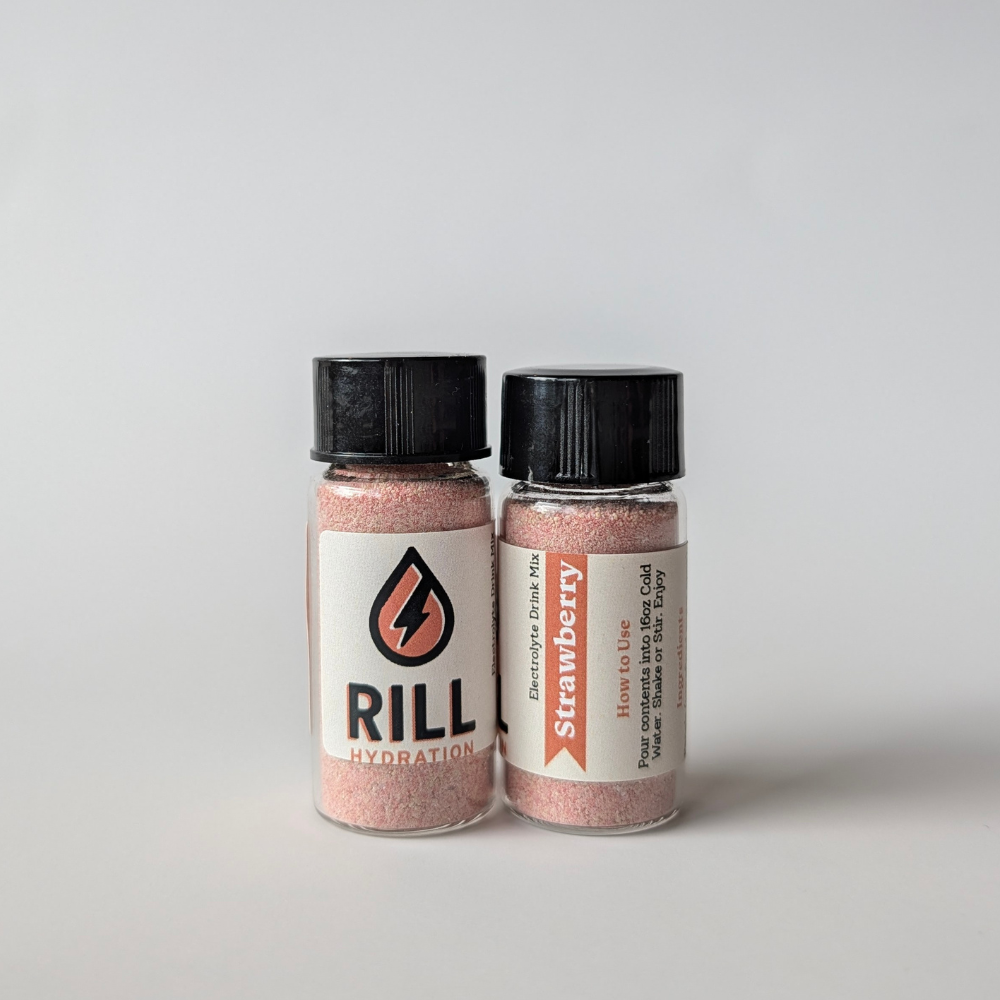 Single Serving of Rill Hydration Electrolyte Drink Mix in Strawberry
